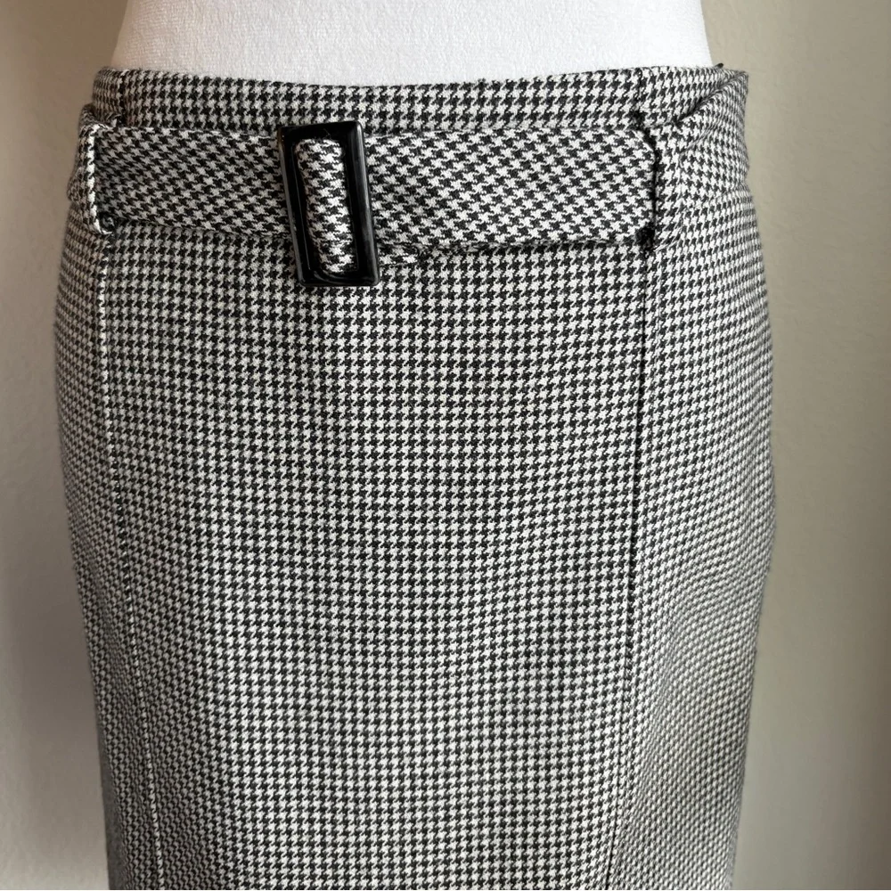 Talbots Vintage Grey Houndstooth Wool Blend Belted Pencil Skirt 2 Petite